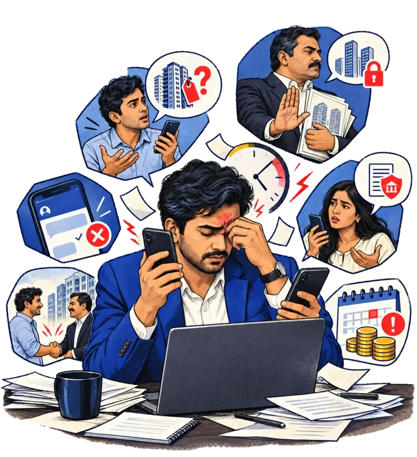 Real estate agent handling buyer questions, follow-ups and property paperwork throughout the day
