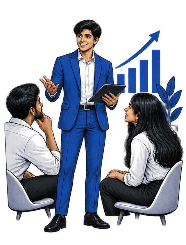 A sales expert presenting to two clients